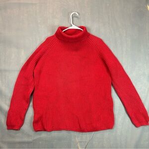 Eddie Bauer Vibrant Red Turtleneck Thick CABLE KNIT Sweater,Sz small 100%Cotton